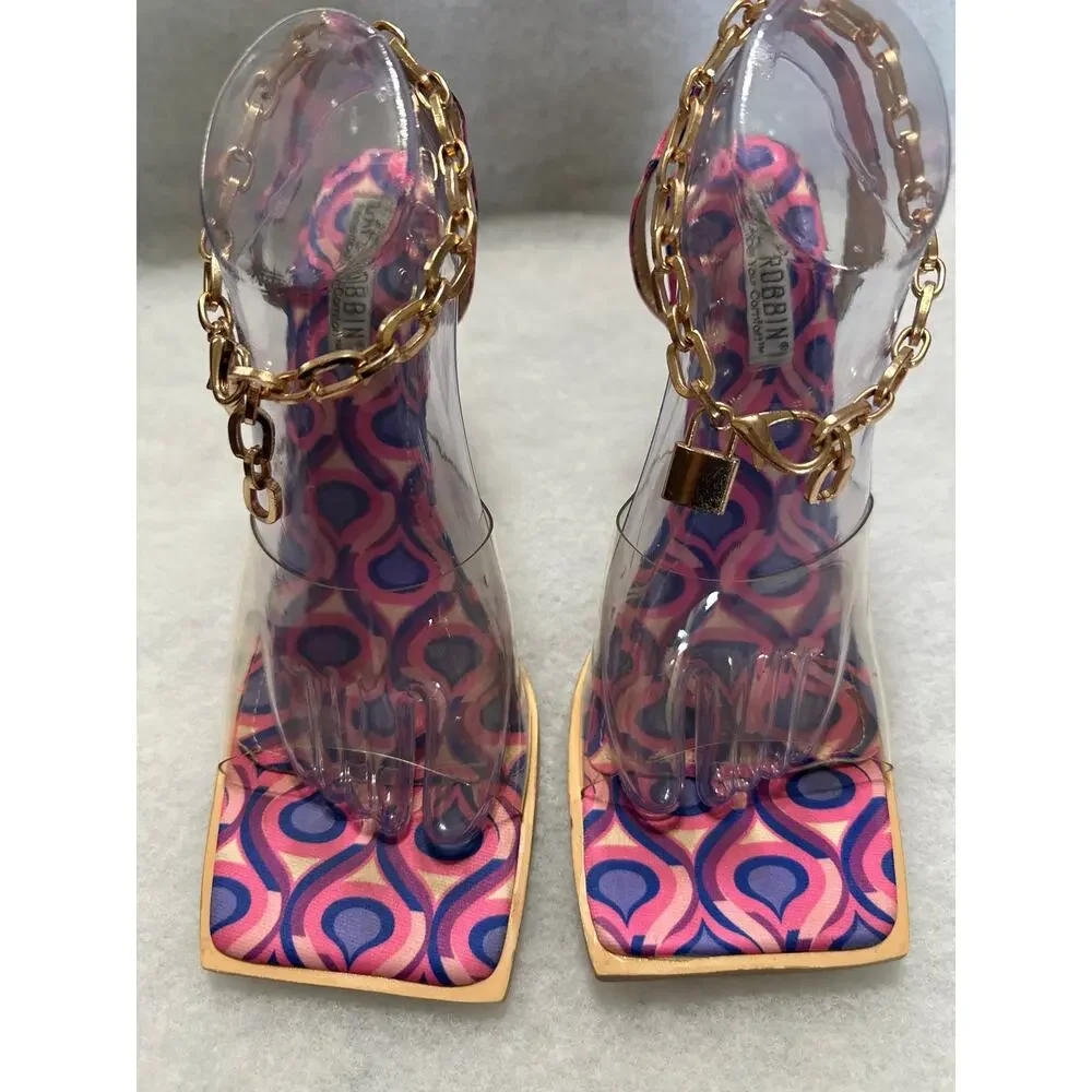 Cape Robbin stiletto sandals  florals size 10 padlock charm ankle chain strap